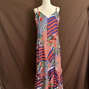 Lauren Ralph Lauren Georgette printed midi dress nautical stripe sz 2 Flags